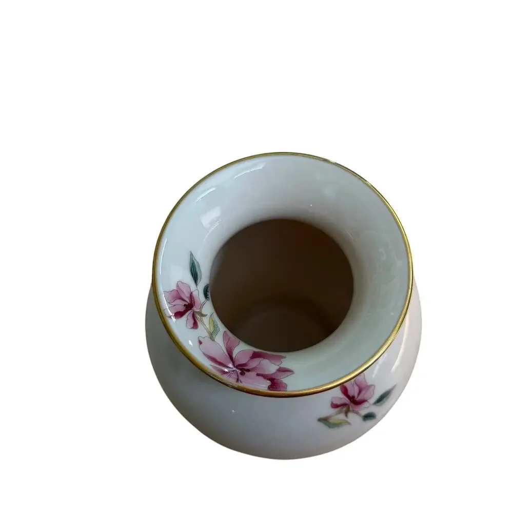 Lenox Vase Barrington Collection 1990s Floral White Pink Green Ceramic 5.75
